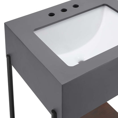 Etch 24in bathroom vanity with sink, gray finish, white basin, black metal legs on Tampa Home & Garden Store
