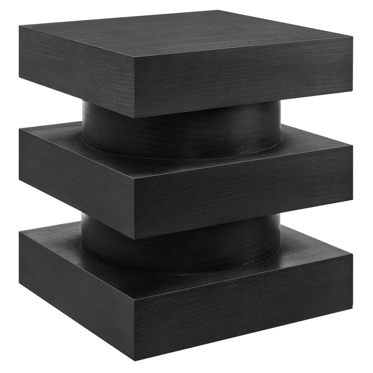 End table Perpetuate Totem by Modway, black wood with stacked block design and round pedestal on Tampa Home & Garden Store