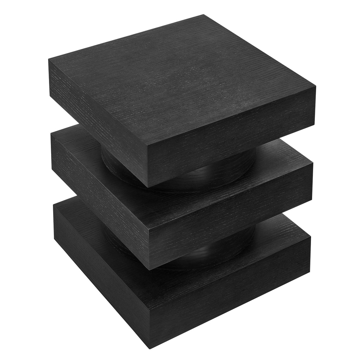 Perpetuate Totem End Table by Modway, black wood grain with stacked blocks and curved pedestal on Tampa Home & Garden Store