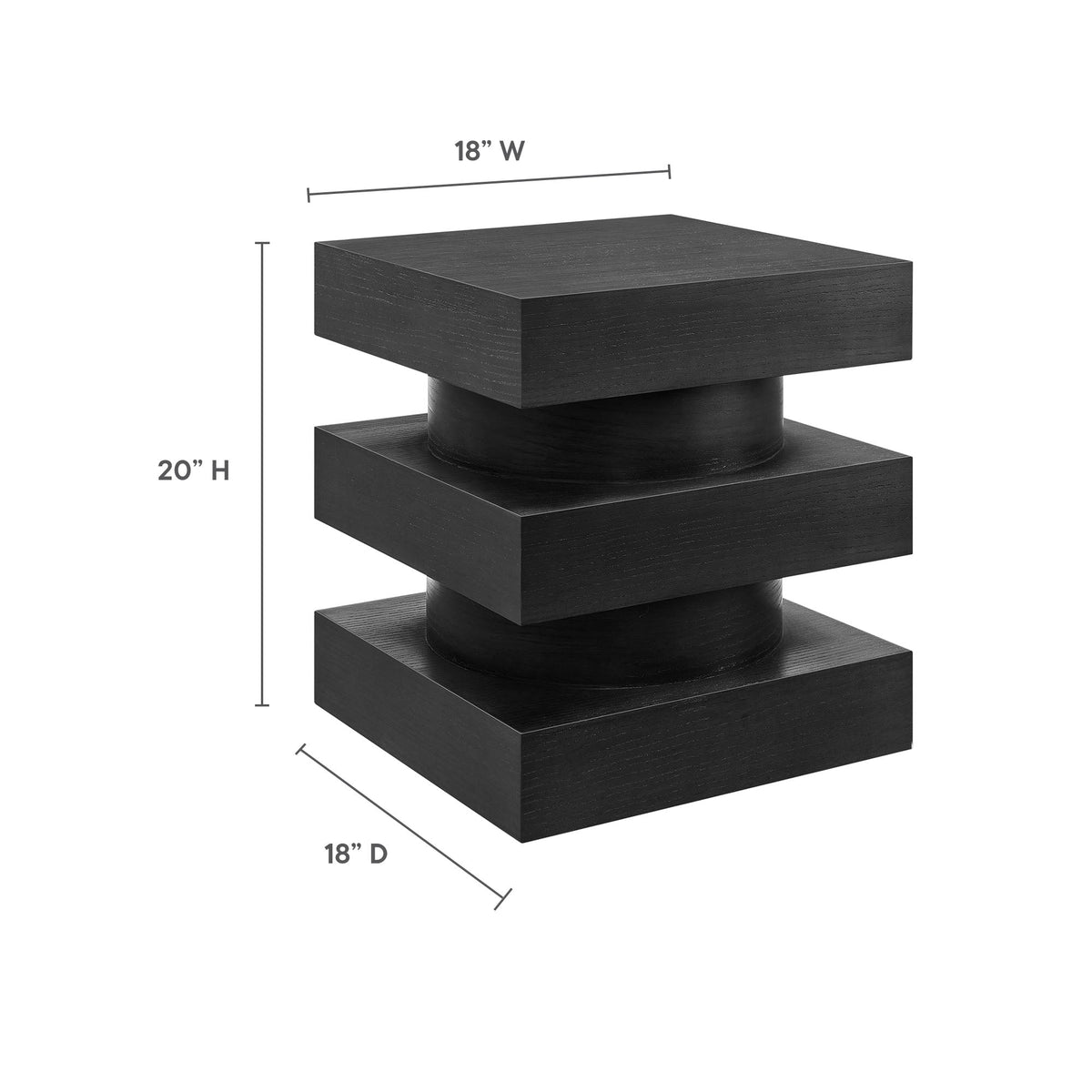 Perpetuate Totem End Table by Modway in black wood with stacked block silhouette, 20 in tall on Tampa Home & Garden Store