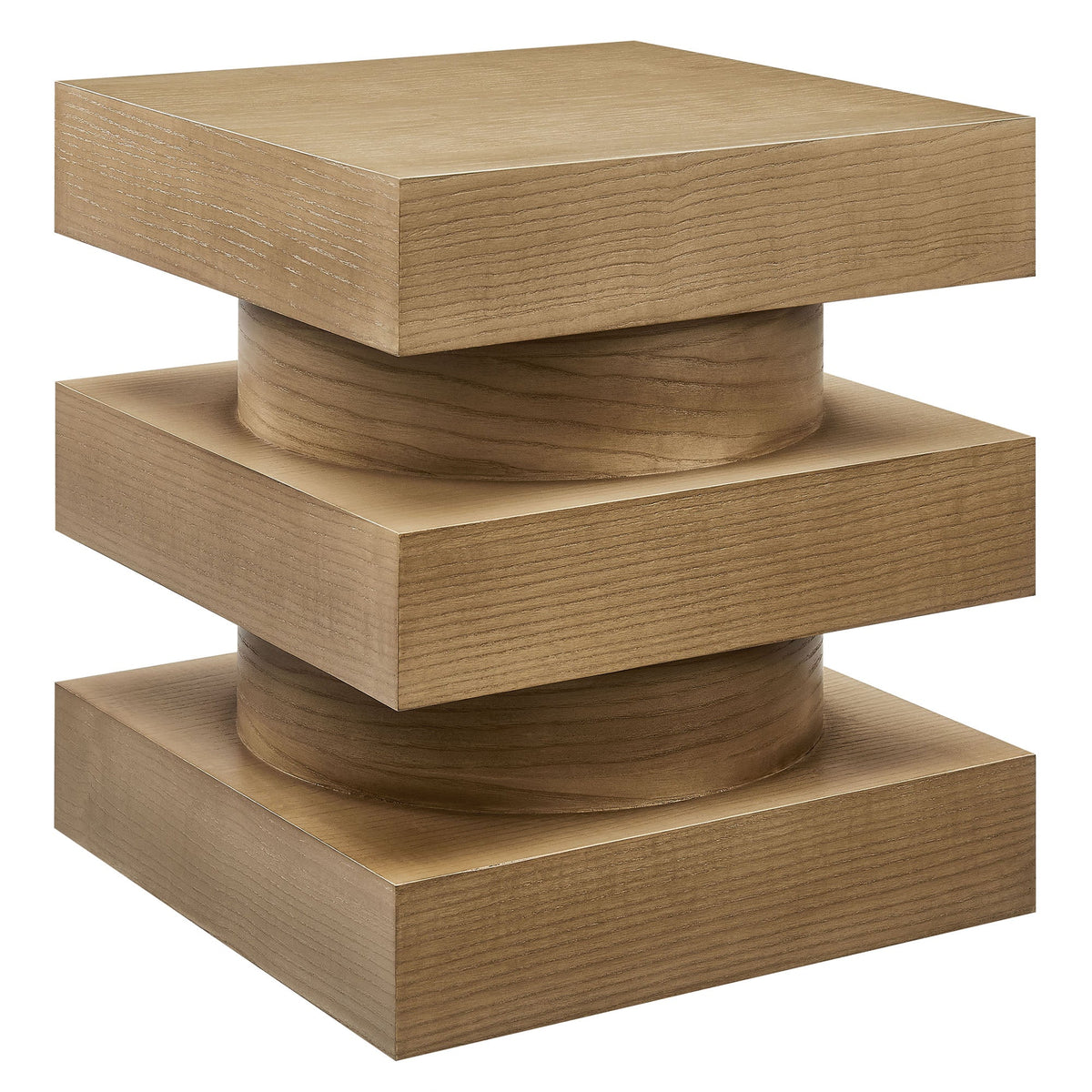 Modway Perpetuate Totem End Table in oak finish with stacked block design and round pedestal base on Tampa Home & Garden Store