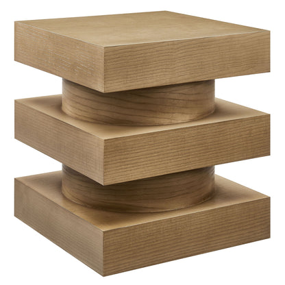 Modway Perpetuate Totem End Table in oak finish with stacked block design and round pedestal base on Tampa Home & Garden Store
