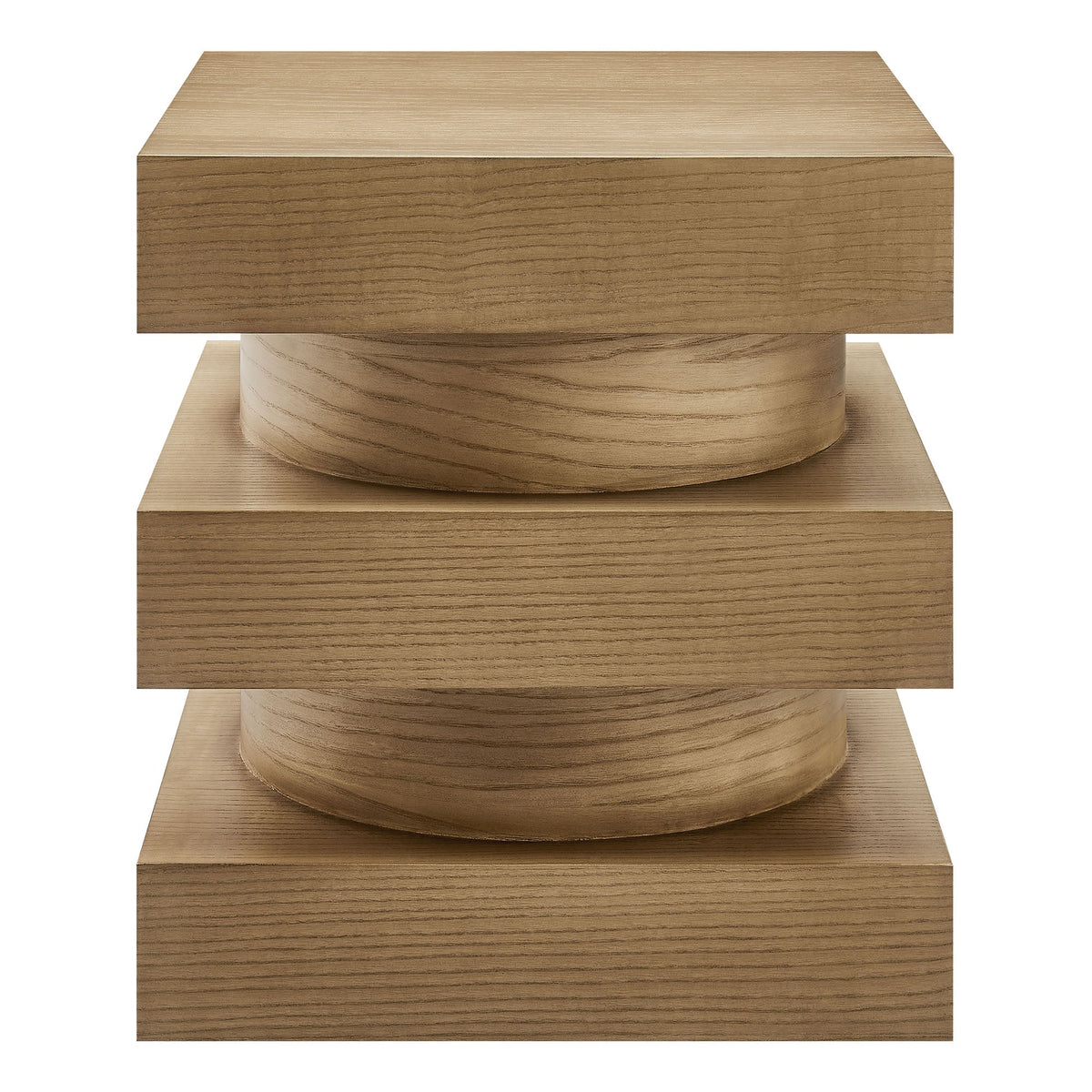 Perpetuate Totem End Table with warm wood finish, block top, round pedestal base on Tampa Home & Garden Store