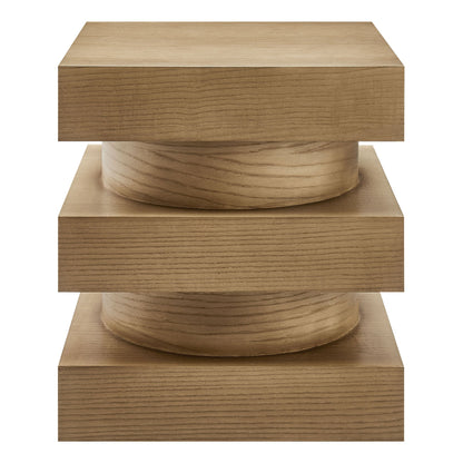 Perpetuate Totem End Table with warm wood finish, block top, round pedestal base on Tampa Home & Garden Store