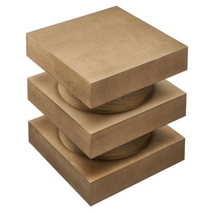 Perpetuate Totem End Table wood veneer in warm oak with stacked block silhouette on Tampa Home & Garden Store