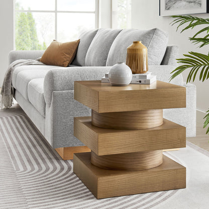Perpetuate Totem End Table, light oak wood with stacked pedestal base on Tampa Home & Garden Store