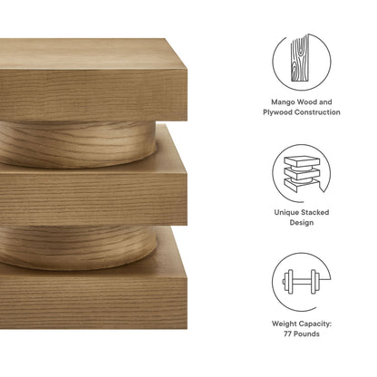 Perpetuate Totem End Table by Modway, natural mango wood with plywood, stacked design on Tampa Home & Garden Store