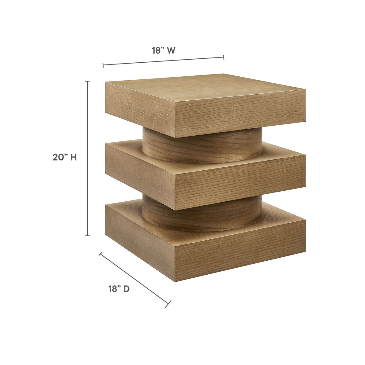 Perpetuate Totem End Table; totem stacked wood blocks on a round pedestal, natural oak finish on Tampa Home & Garden Store