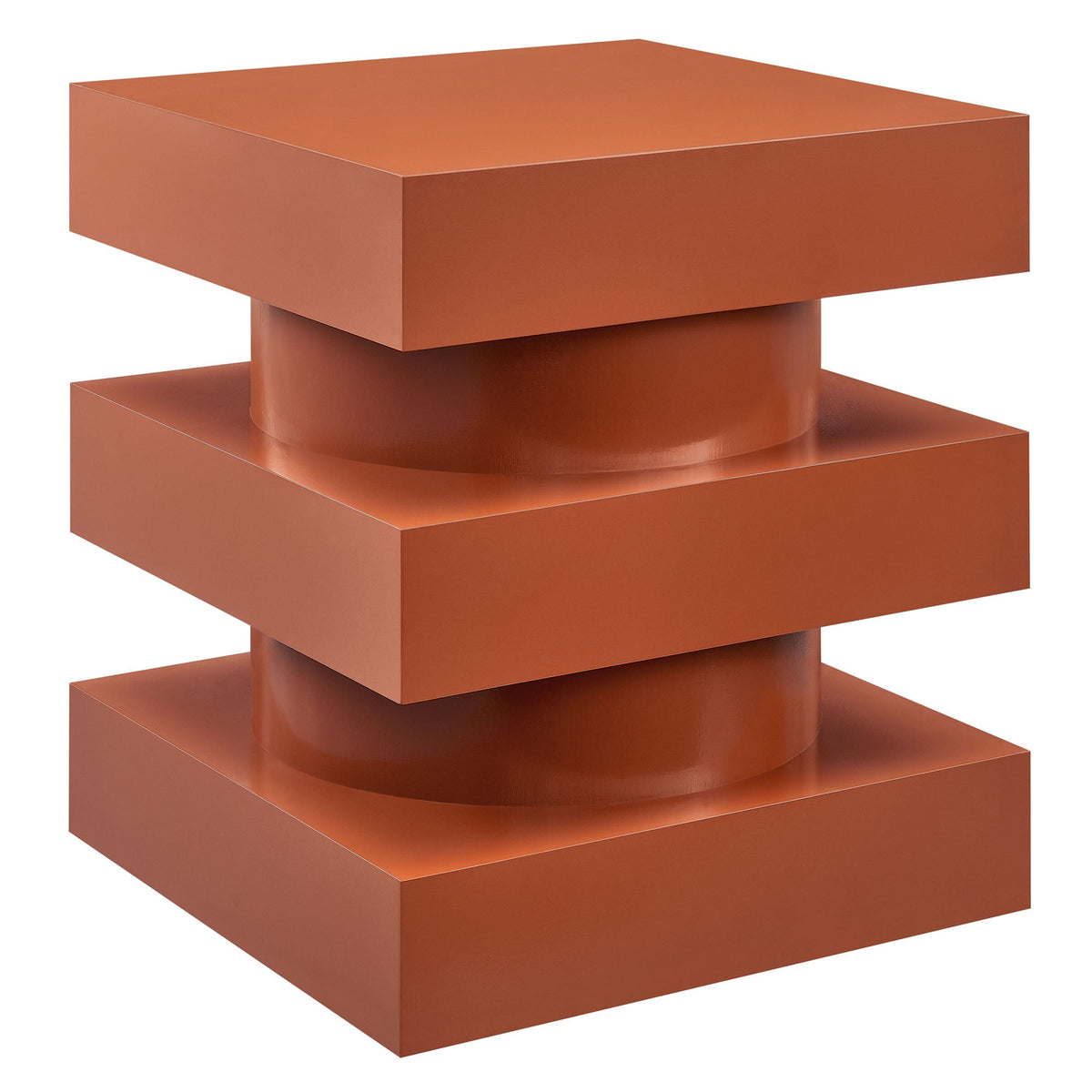 Perpetuate Totem End Table by Modway copper-orange finish with stacked cuboid blocks on a round pedestal base on Tampa Home & Garden Store