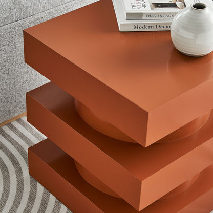 Perpetuate Totem End Table by Modway, rust-orange stacked metal end table with white vase and books on Tampa Home & Garden Store