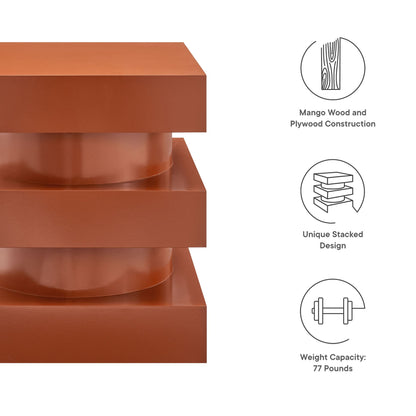 Perpetuate Totem End Table by Modway rust-orange metal with a stacked block design on Tampa Home & Garden Store