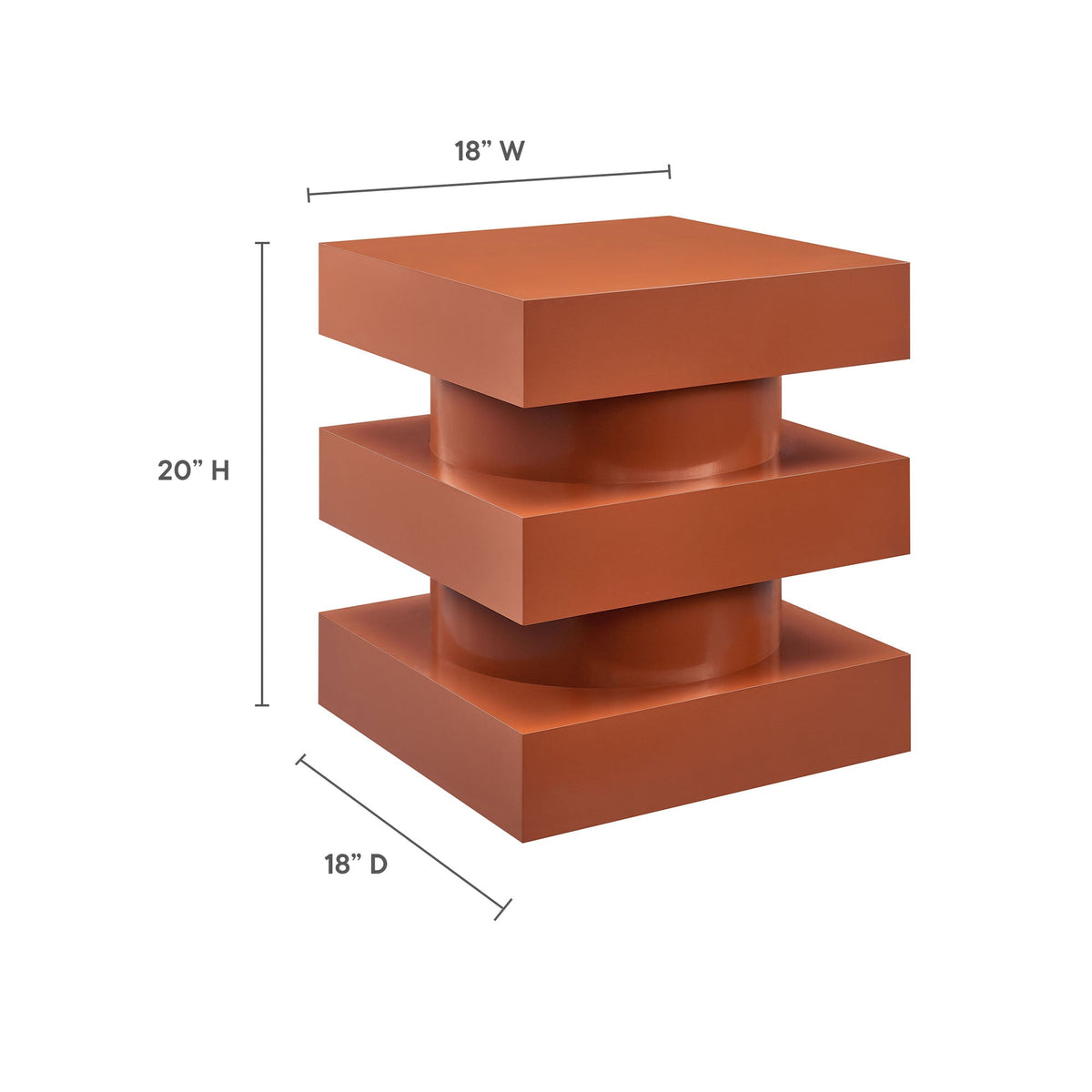 Perpetuate Totem End Table by Modway; burnt orange metal stacked cube design on Tampa Home & Garden Store