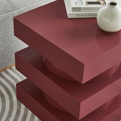 Perpetuate Totem End Table burgundy finish with stepped silhouette decor books and vase on Tampa Home & Garden Store