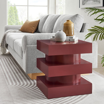 Perpetuate Totem End Table by Modway in burgundy with stacked block form; two vases on top on Tampa Home & Garden Store