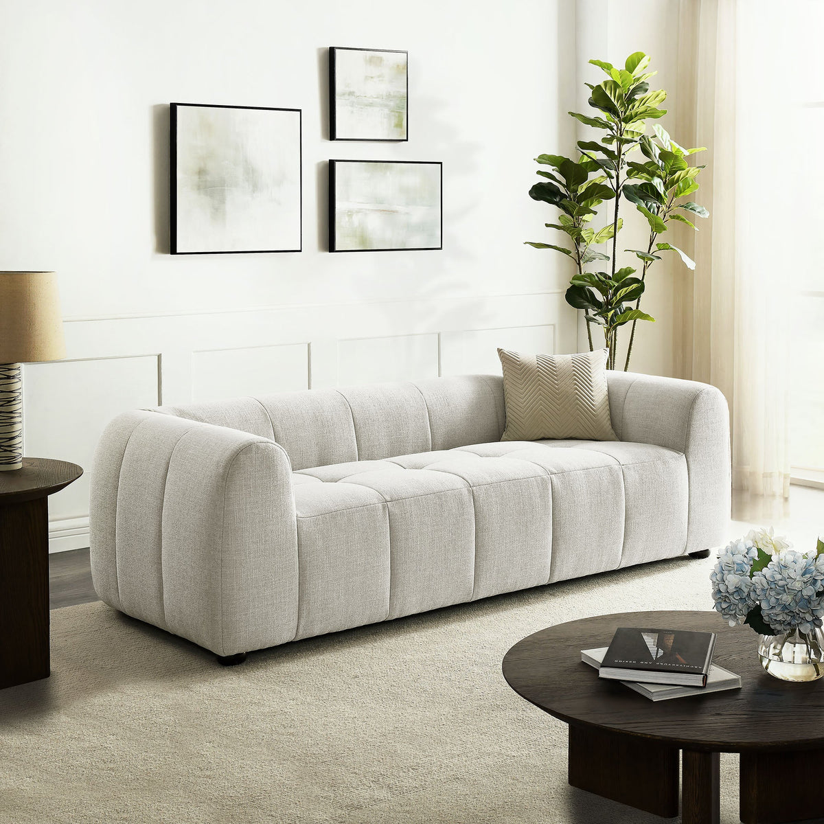 Liana upholstered fabric sofa by Modway in light gray fabric with tufted cushions on Tampa Home & Garden Store