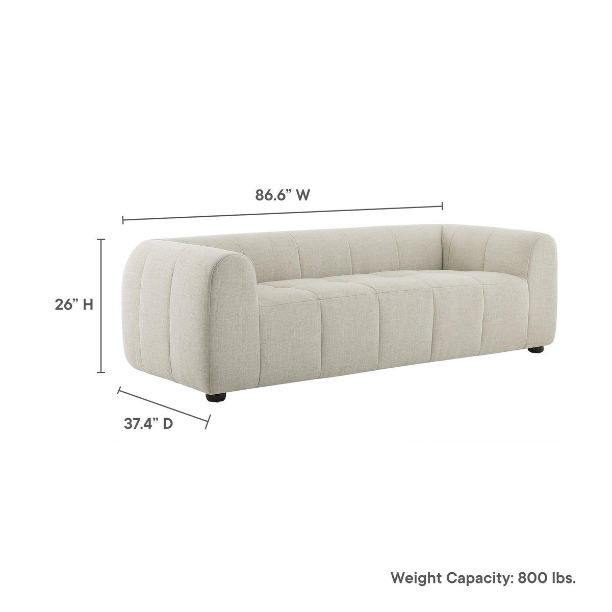 Liana Upholstered Fabric Sofa beige fabric, tufted cushions, curved arms HouseOfZazla on Tampa Home & Garden Store