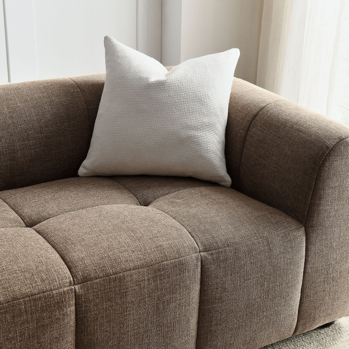 Liana Upholstered Fabric Sofa by Modway brown textured fabric with one white pillow on Tampa Home & Garden Store