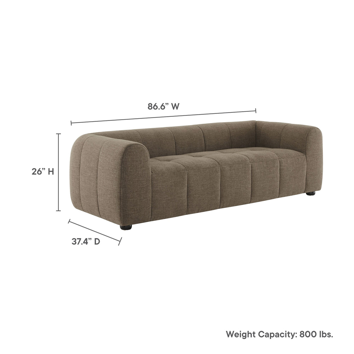 Liana upholstered fabric sofa by Modway in taupe fabric, 86.6in wide on Tampa Home & Garden Store