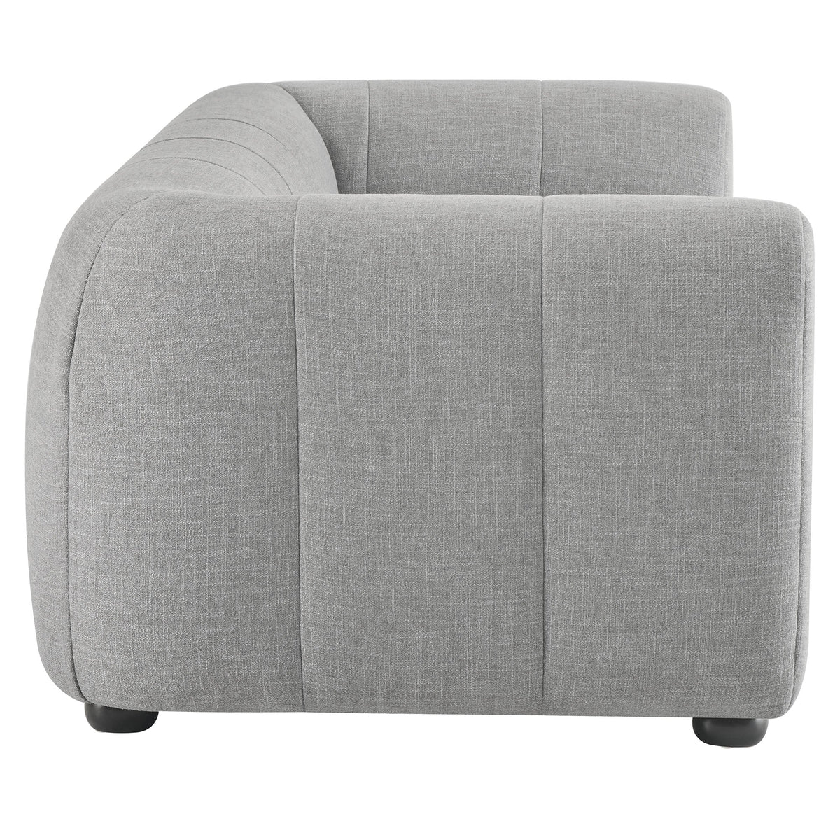 Liana Upholstered Fabric Sofa in grey textured fabric with curved left arm and paneled back on Tampa Home & Garden Store