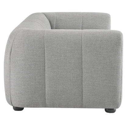 Liana Upholstered Fabric Sofa in grey textured fabric with curved left arm and paneled back on Tampa Home & Garden Store