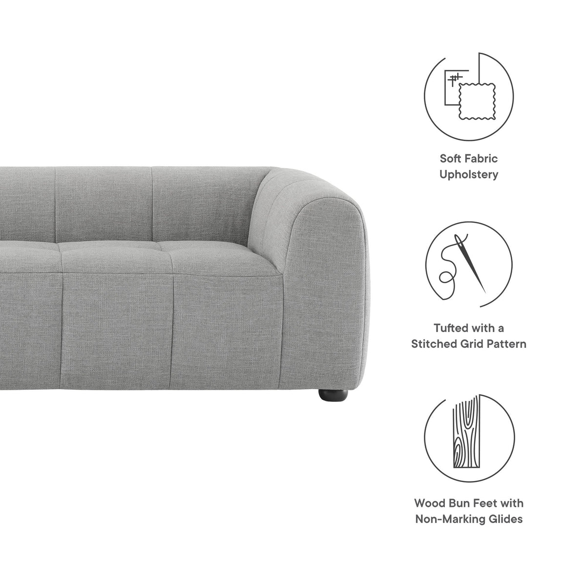 Liana Upholstered Fabric Sofa by Modway in gray tufted grid fabric on Tampa Home & Garden Store