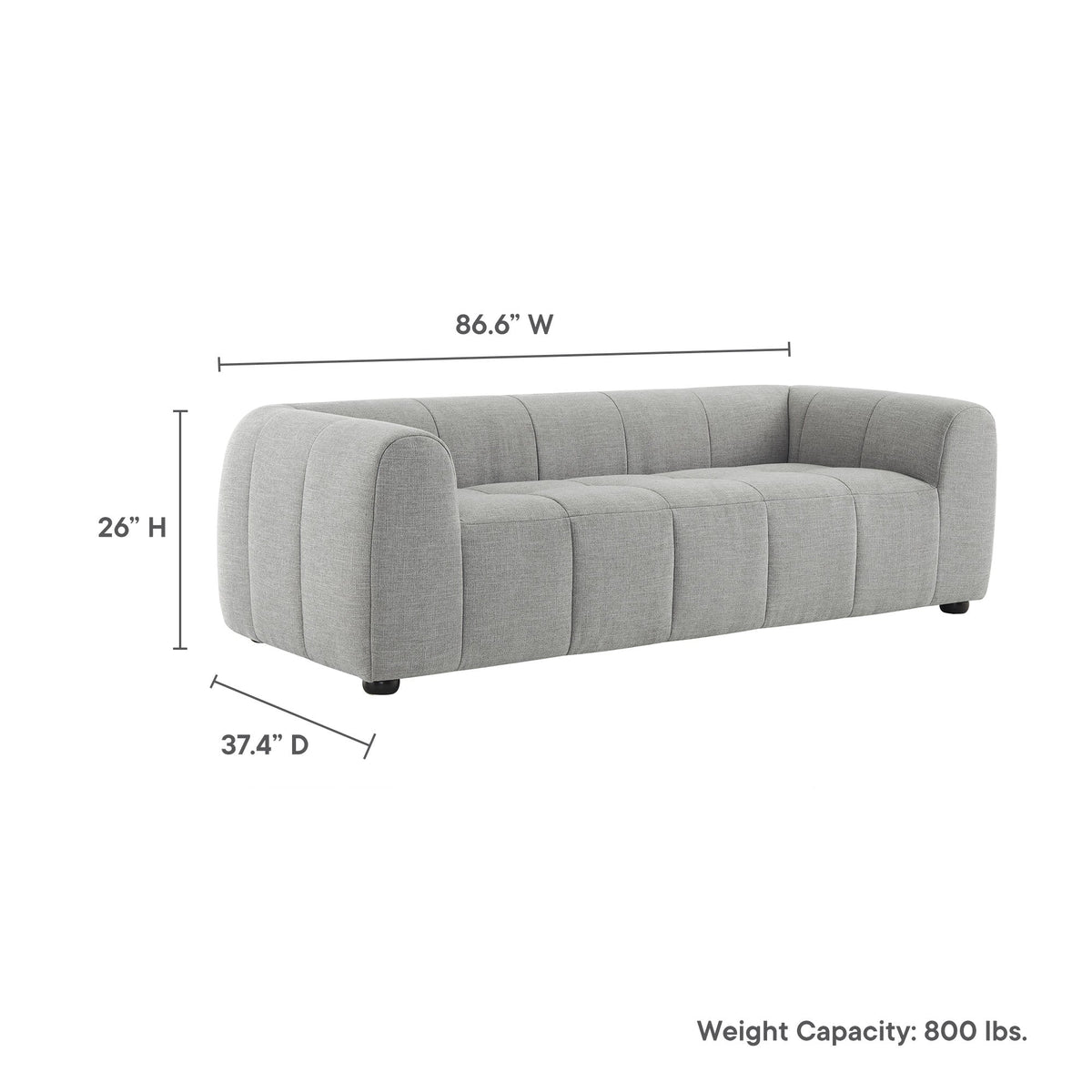 Liana Upholstered Fabric Sofa gray fabric with channel tufting 86.6in wide on Tampa Home & Garden Store