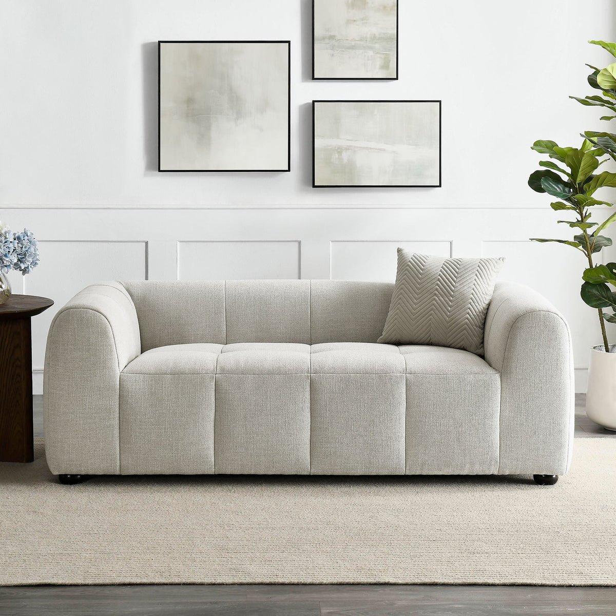 Liana Upholstered Fabric Loveseat by HouseOfZazla in light gray fabric with rounded arms on Tampa Home & Garden Store