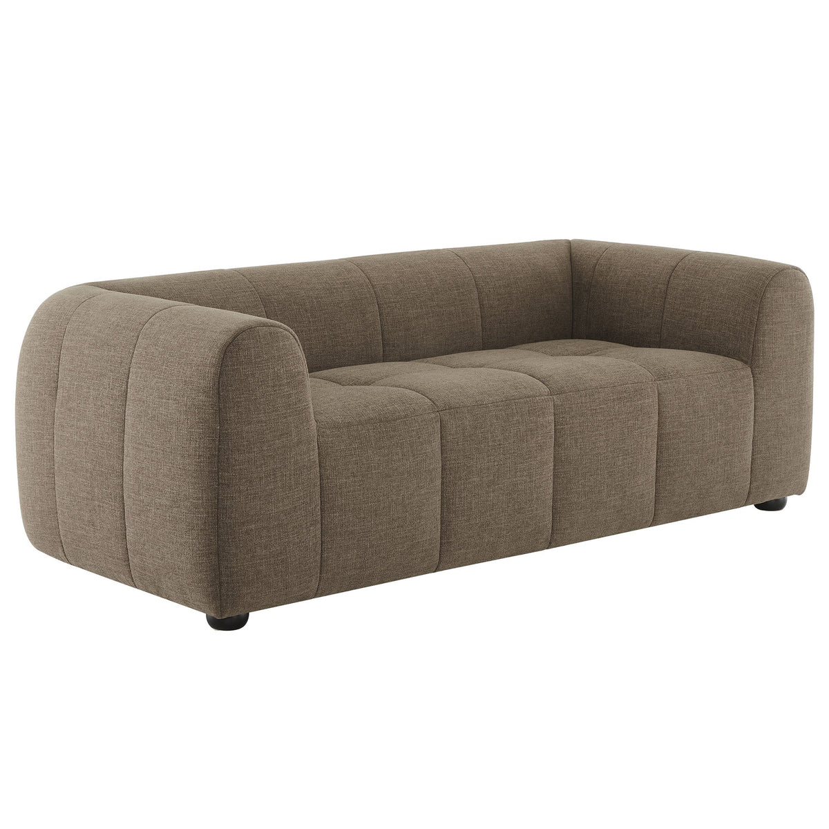 Liana Upholstered Fabric Loveseat taupe textured fabric with rounded arms and tufted cushions on Tampa Home & Garden Store