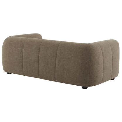 Liana upholstered fabric loveseat in taupe with curved arms and vertical tufting on Tampa Home & Garden Store