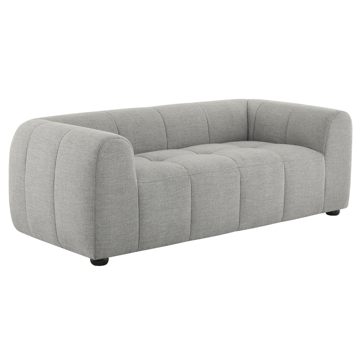 Liana upholstered fabric loveseat, light gray with tufted cushions and rounded arms on Tampa Home & Garden Store