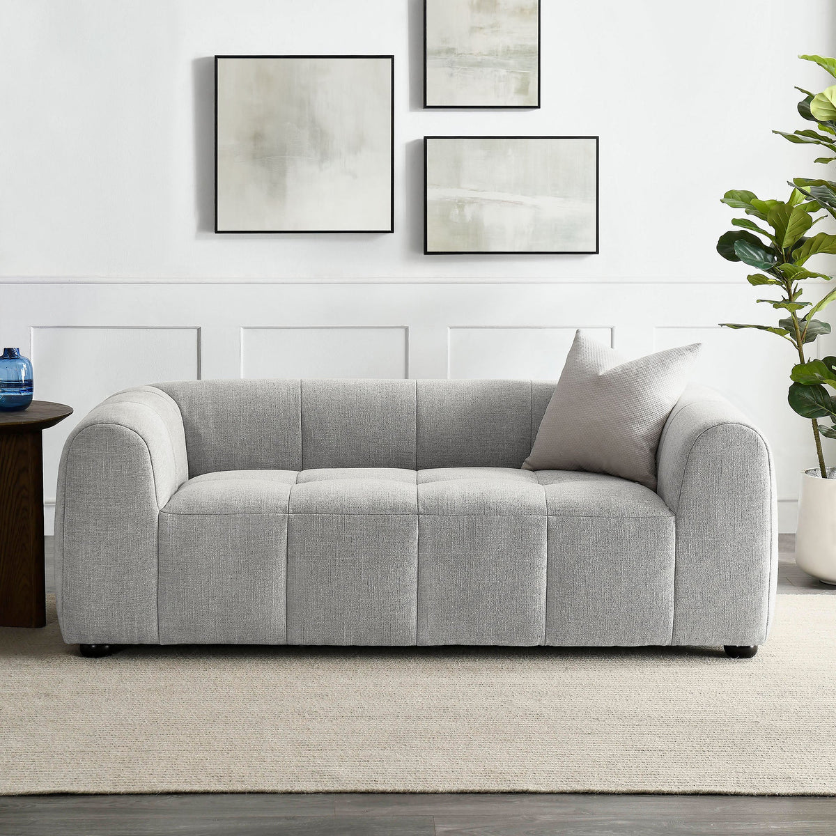 Liana Upholstered Fabric Loveseat, light gray fabric, rounded arms, modern sofa by Modway on Tampa Home & Garden Store