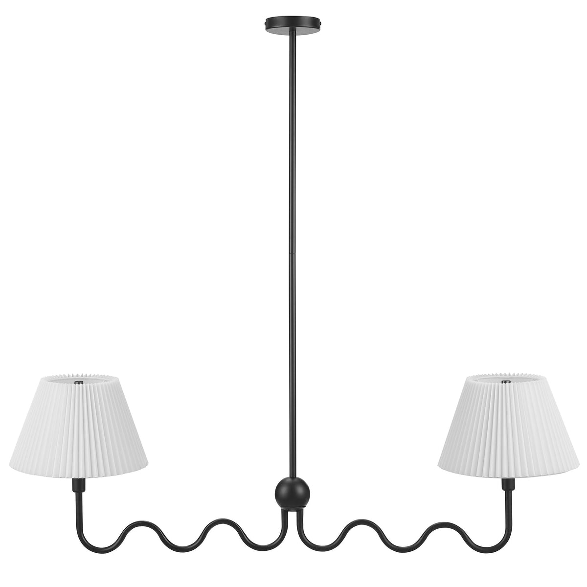 Wave Squiggle 2-Arm Pendant Light black metal frame with two white shades HouseOfZazla on Tampa Home & Garden Store