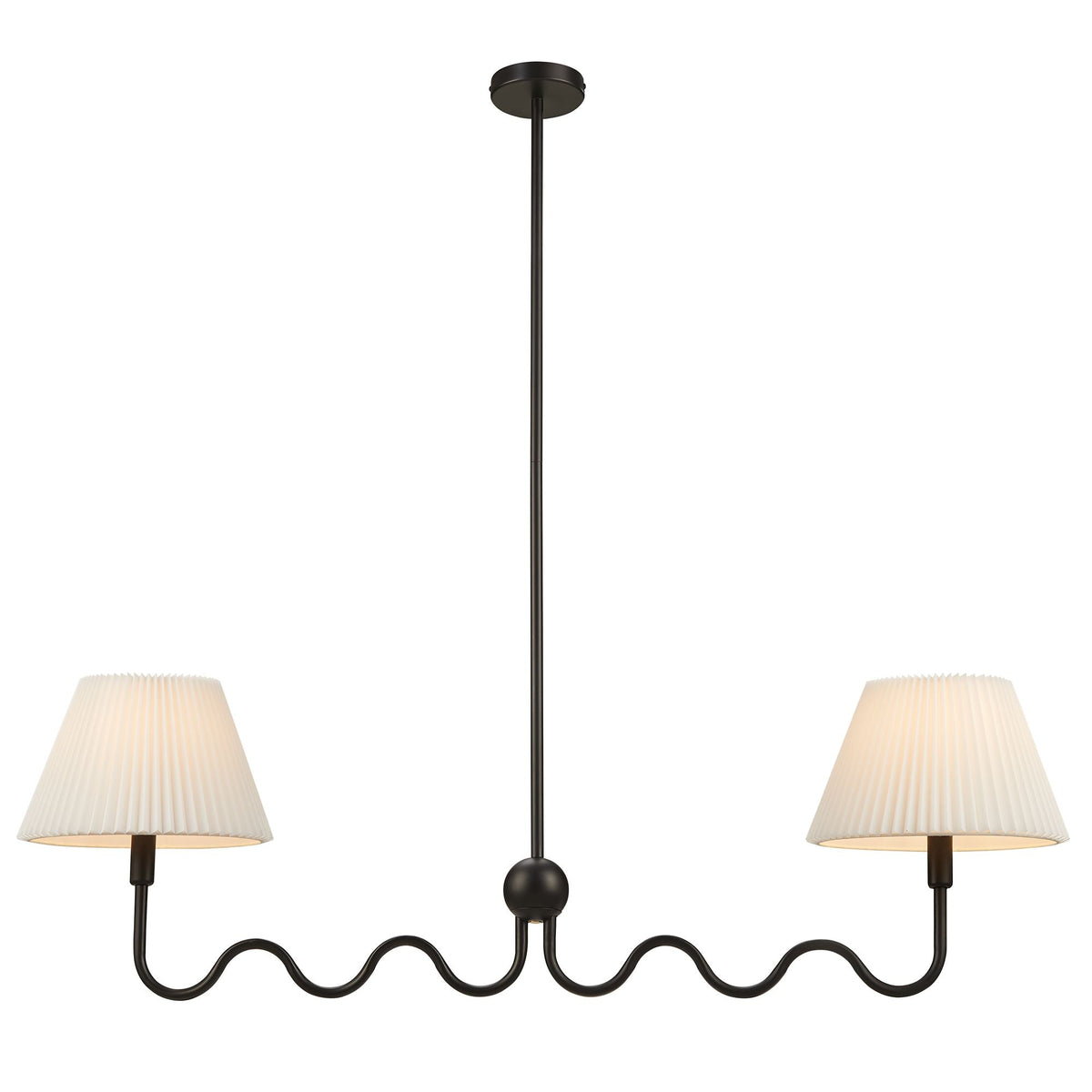 Wave Squiggle 2-Arm Pendant Light in black metal with cream pleated shades by HouseOfZazla on Tampa Home & Garden Store
