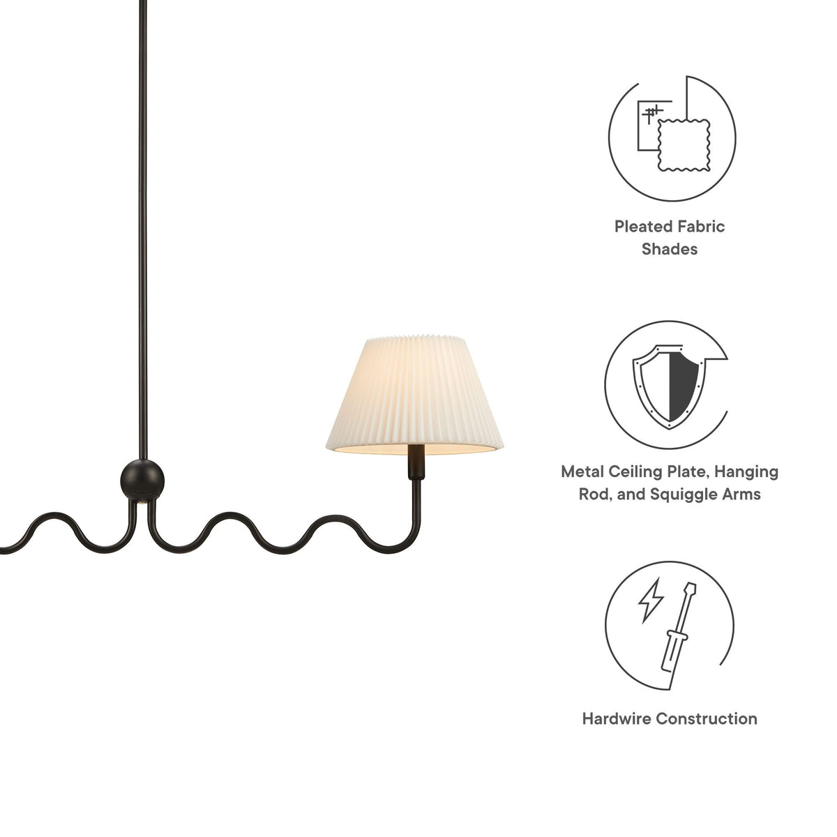 Wave Squiggle 2-Arm Pendant Light by Modway, fixture with squiggly arms and pleated shade on Tampa Home & Garden Store