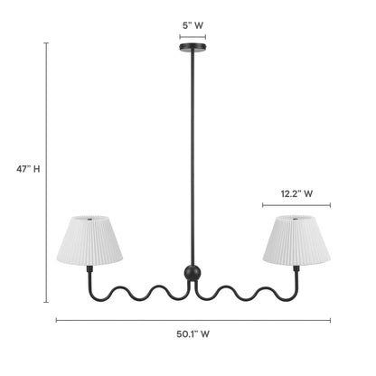 Wave Squiggle 2-Arm Pendant Light by Modway, black metal frame with white pleated shades on Tampa Home & Garden Store