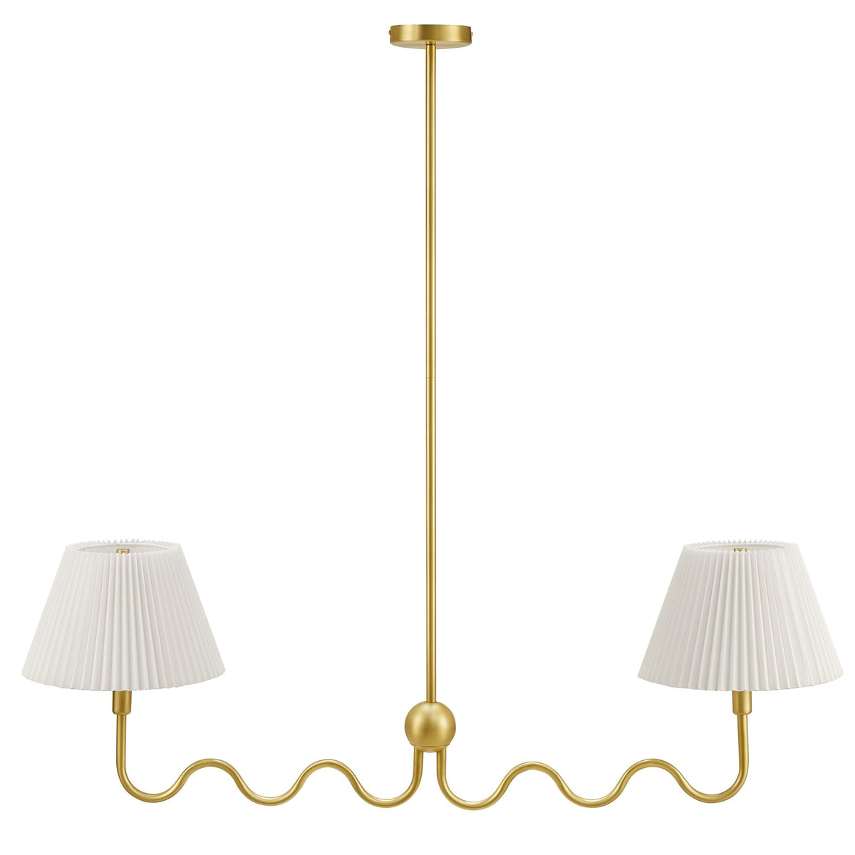 Wave Squiggle 2-Arm Pendant Light by Modway, gold finish with white pleated shades on Tampa Home & Garden Store