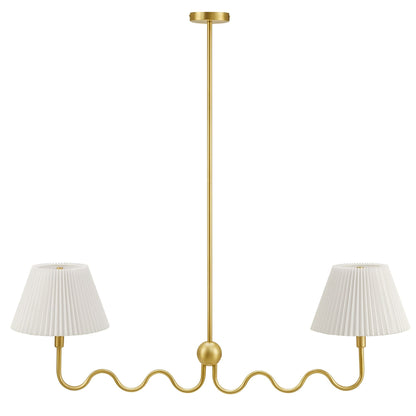 Wave Squiggle 2-Arm Pendant Light by Modway, gold finish with white pleated shades on Tampa Home & Garden Store