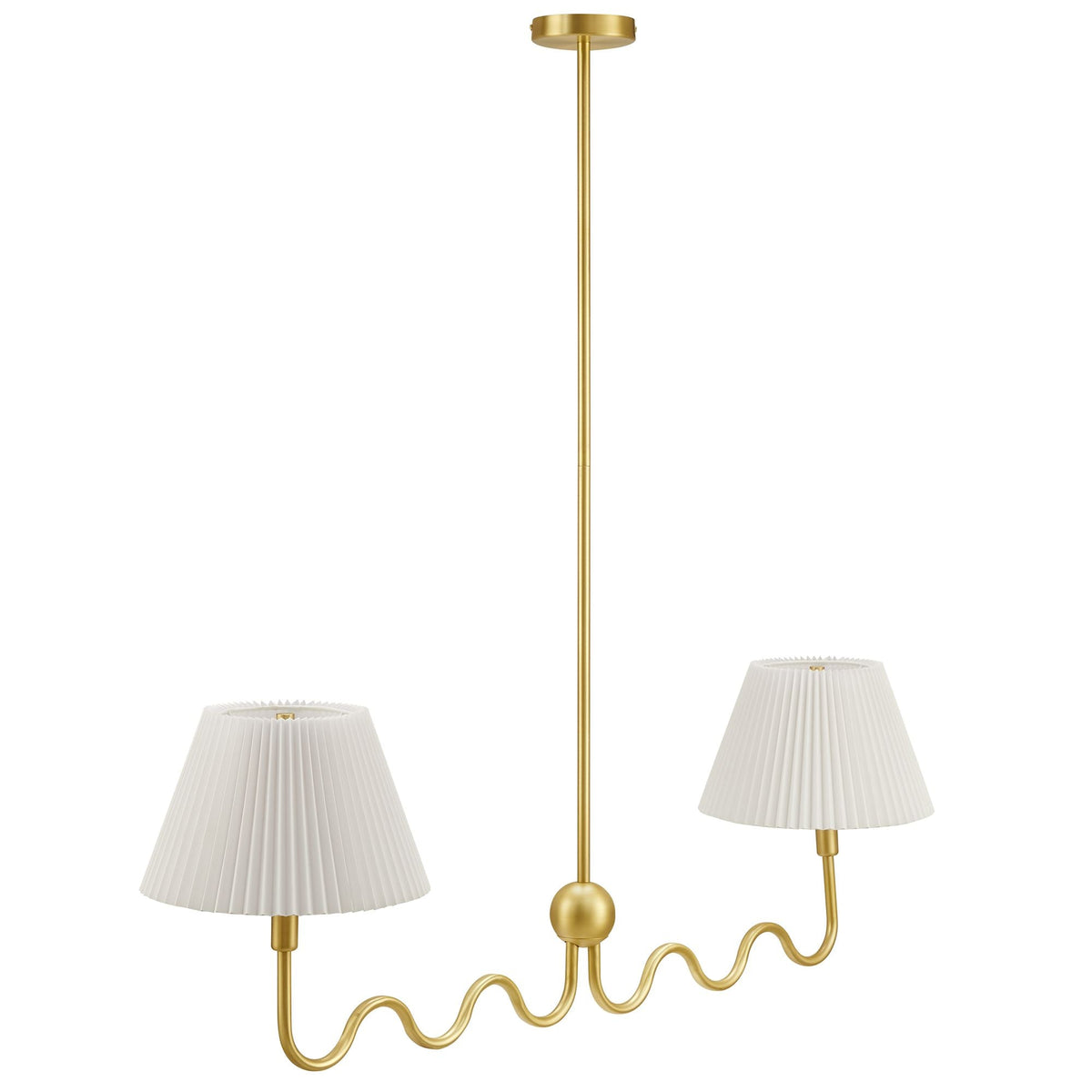 Wave Squiggle 2-Arm Pendant Light brass with white pleated shades and 2 lamps HouseOfZazla on Tampa Home & Garden Store