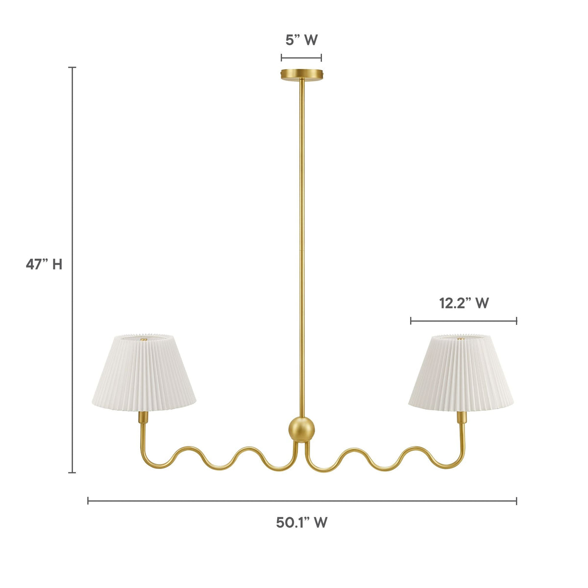 Wave Squiggle 2-Arm Pendant Light gold finish with white pleated shades by HouseOfZazla on Tampa Home & Garden Store