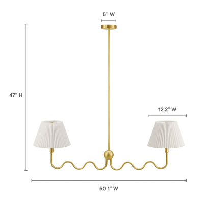 Wave Squiggle 2-Arm Pendant Light gold finish with white pleated shades by HouseOfZazla on Tampa Home & Garden Store