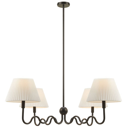 Wave Squiggle 4-Arm Pendant Light in dark bronze metal with white pleated shades, 4 arms on Tampa Home & Garden Store