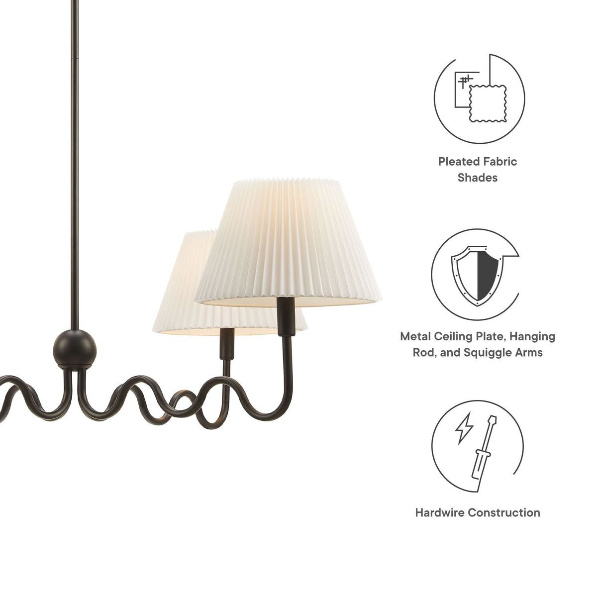 Wave Squiggle 4-Arm Pendant Light dark bronze metal with pleated ivory shades by Modway on Tampa Home & Garden Store