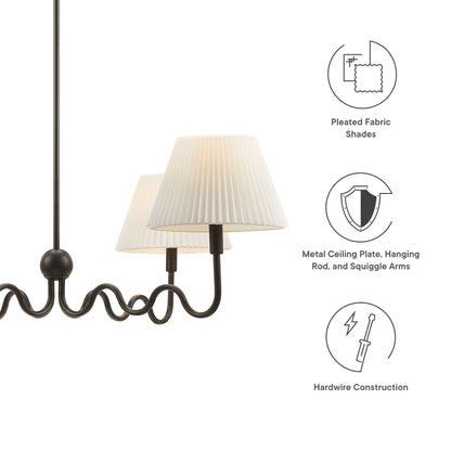 Wave Squiggle 4-Arm Pendant Light dark bronze metal with pleated ivory shades by Modway on Tampa Home & Garden Store