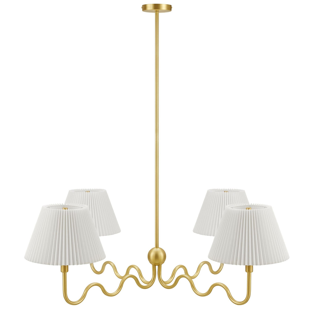 Wave Squiggle 4-Arm Pendant Light with gold stem and white pleated shades on Tampa Home & Garden Store