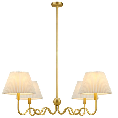 Wave Squiggle 4-Arm Pendant Light, gold metal chandelier with cream pleated shades by Modway on Tampa Home & Garden Store