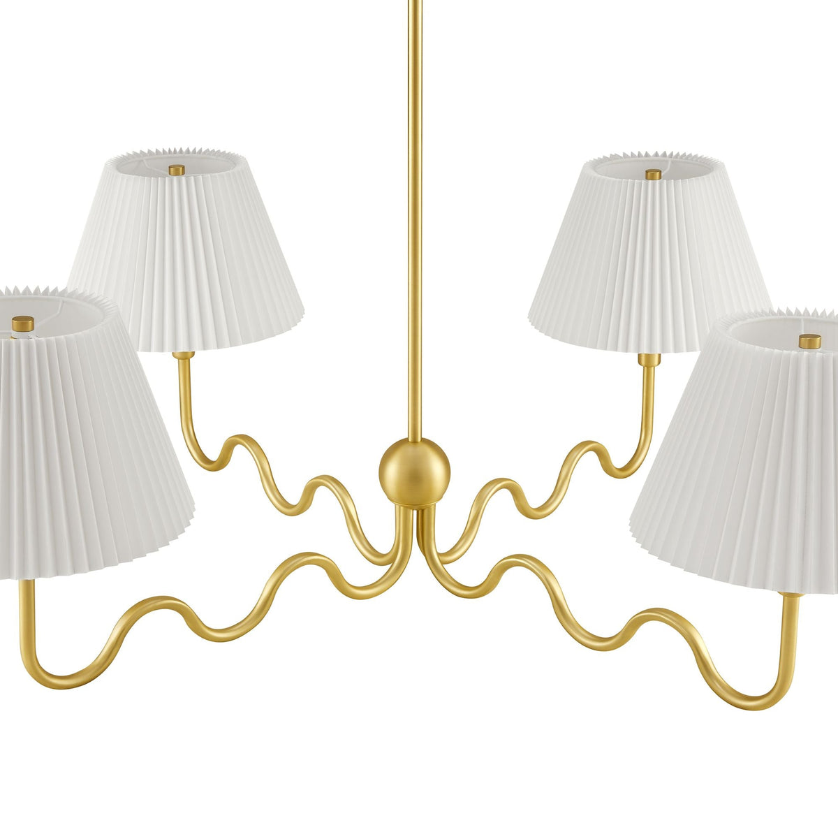 Wave Squiggle 4-Arm Pendant Light by Modway, gold fixture with four pleated white shades on Tampa Home & Garden Store