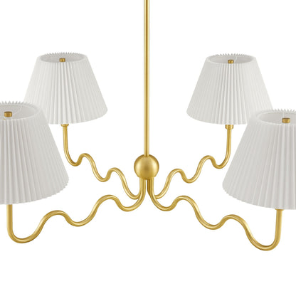 Wave Squiggle 4-Arm Pendant Light by Modway, gold fixture with four pleated white shades on Tampa Home & Garden Store