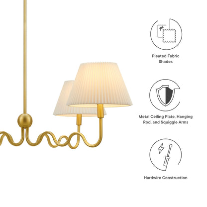 Wave Squiggle 4-arm pendant light in gold with pleated beige fabric shade by Modway on Tampa Home & Garden Store