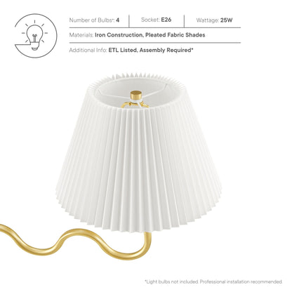 Wave Squiggle 4-Arm Pendant Light white pleated shade with gold curved arms on Tampa Home & Garden Store