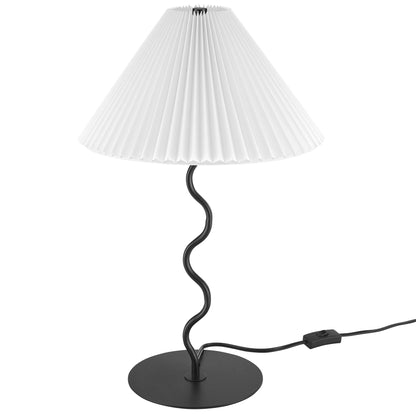 Wave Squiggle Table Lamp HouseOfZazla with white pleated shade and black twisted cord on Tampa Home & Garden Store
